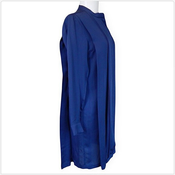 MICHAEL KORS Prussian Blue 100% Silk Pleated Front Shirt Dress New NWT 2 - Picture 6 of 8